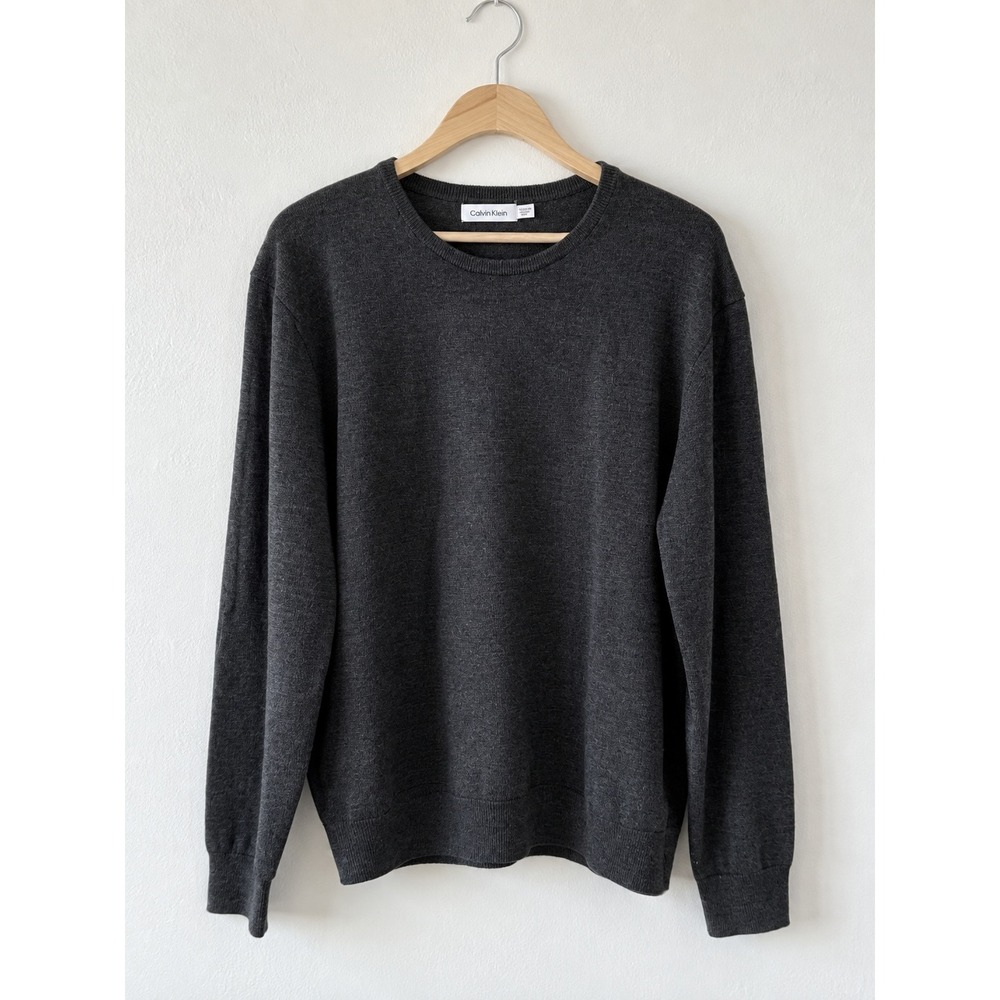 Calvin Klein Mens XXL Charcoal Gray Merino Wool Blend Crewneck Sweater Preppy